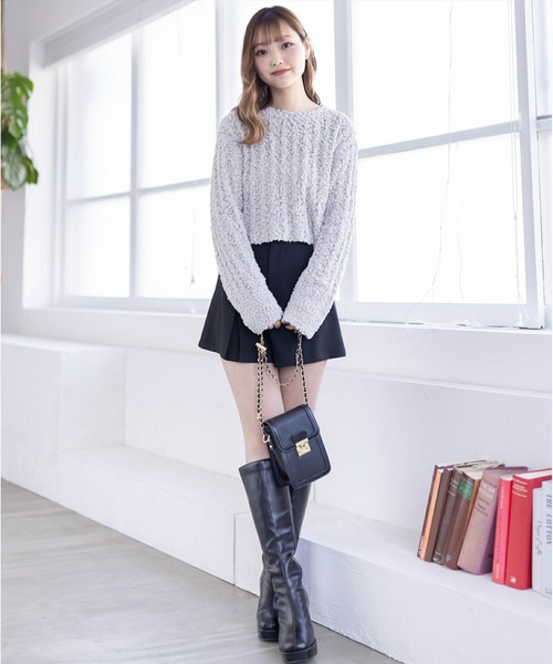 clear（クリア）の「長袖ショート丈ポップコーンニットトップス[骨格ウェーブ フェミニン レイヤード 着回し抜群]≪再入荷≫（ニット/セーター・レディース・アイボリー/ミント/グレイッシュベージュ/ピンク・F）」の14枚目の写真