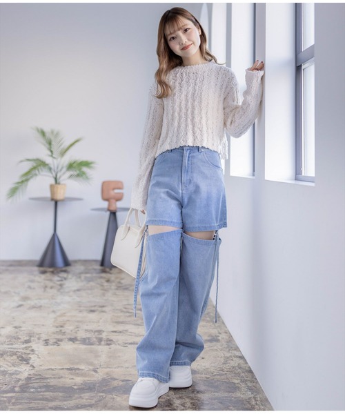 clear（クリア）の「長袖ショート丈ポップコーンニットトップス[骨格ウェーブ フェミニン レイヤード 着回し抜群]≪再入荷≫（ニット/セーター・レディース・アイボリー/ミント/グレイッシュベージュ/ピンク・F）」の15枚目の写真