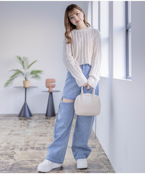 clear（クリア）の「長袖ショート丈ポップコーンニットトップス[骨格ウェーブ フェミニン レイヤード 着回し抜群]≪再入荷≫（ニット/セーター・レディース・アイボリー/ミント/グレイッシュベージュ/ピンク・F）」の16枚目の写真