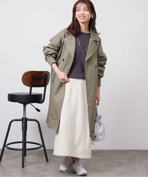 Chez toi（シェトワ）の「ニットリブ切替トレンチコート（トレンチコート・レディース・グレイッシュベージュ/カーキ/ネイビー・FREE）」の7枚目の写真
