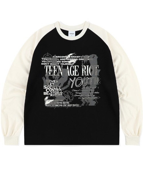 MAHAGRID(マハグリッド)の「『mahagrid/マハグリッド』YOUTH RAGLAN LS TEE/ラグランロングスリーブTシャツ(Tシャツ/カットソー・メンズ・グレー/ブラック/パープル・M/L)」の2枚目の写真
