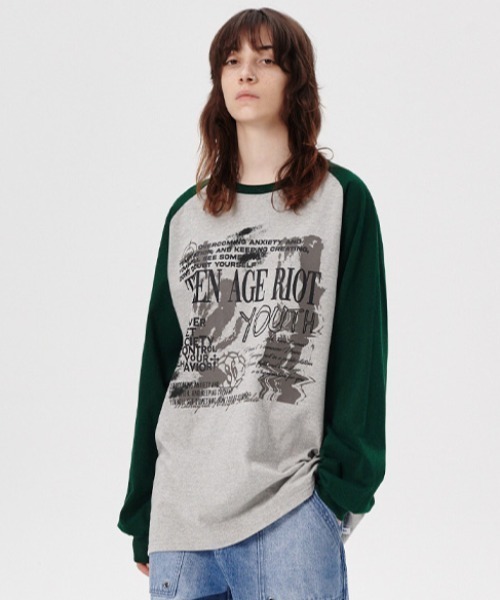 MAHAGRID(マハグリッド)の「『mahagrid/マハグリッド』YOUTH RAGLAN LS TEE/ラグランロングスリーブTシャツ(Tシャツ/カットソー・メンズ・グレー/ブラック/パープル・M/L)」の4枚目の写真