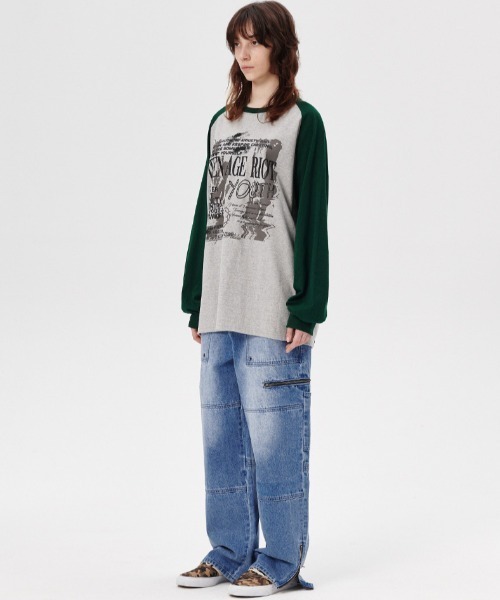 MAHAGRID(マハグリッド)の「『mahagrid/マハグリッド』YOUTH RAGLAN LS TEE/ラグランロングスリーブTシャツ(Tシャツ/カットソー・メンズ・グレー/ブラック/パープル・M/L)」の6枚目の写真