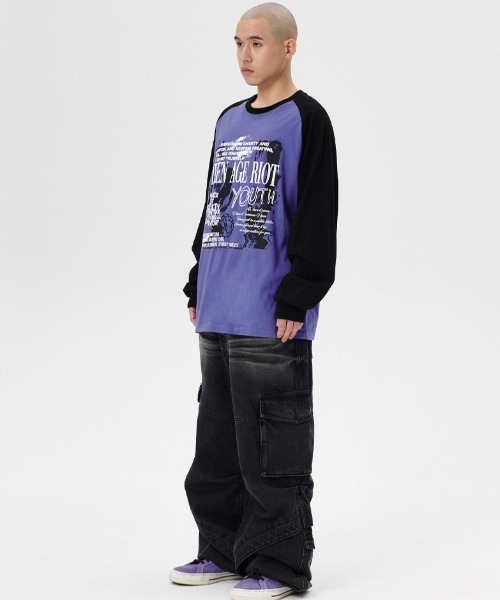MAHAGRID(マハグリッド)の「『mahagrid/マハグリッド』YOUTH RAGLAN LS TEE/ラグランロングスリーブTシャツ(Tシャツ/カットソー・メンズ・グレー/ブラック/パープル・M/L)」の10枚目の写真