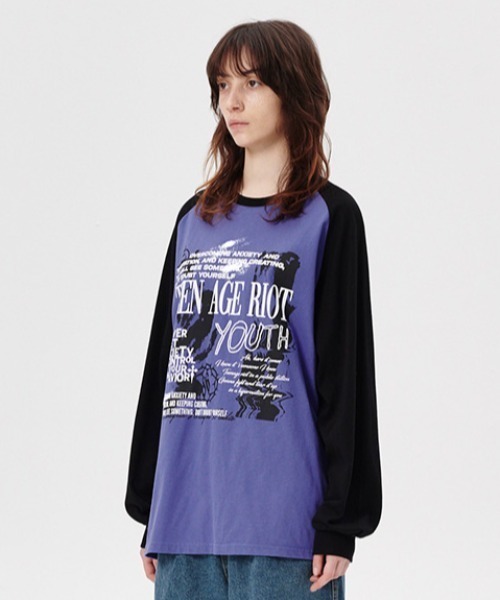 MAHAGRID(マハグリッド)の「『mahagrid/マハグリッド』YOUTH RAGLAN LS TEE/ラグランロングスリーブTシャツ(Tシャツ/カットソー・メンズ・グレー/ブラック/パープル・M/L)」の9枚目の写真