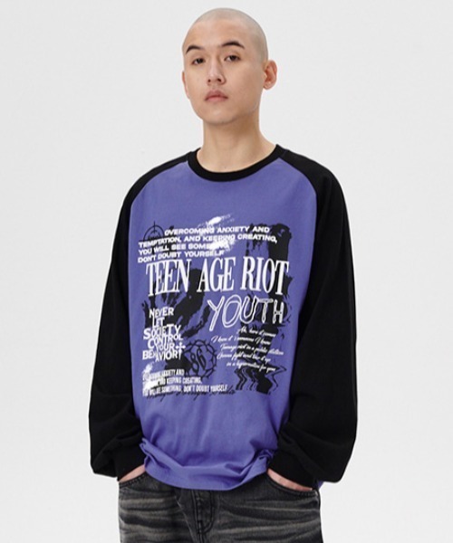 MAHAGRID(マハグリッド)の「『mahagrid/マハグリッド』YOUTH RAGLAN LS TEE/ラグランロングスリーブTシャツ(Tシャツ/カットソー・メンズ・グレー/ブラック/パープル・M/L)」の8枚目の写真