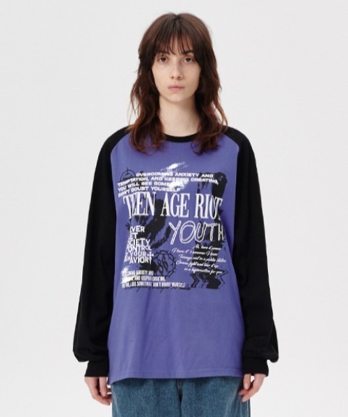 MAHAGRID(マハグリッド)の「『mahagrid/マハグリッド』YOUTH RAGLAN LS TEE/ラグランロングスリーブTシャツ(Tシャツ/カットソー・メンズ・グレー/ブラック/パープル・M/L)」の21枚目の写真
