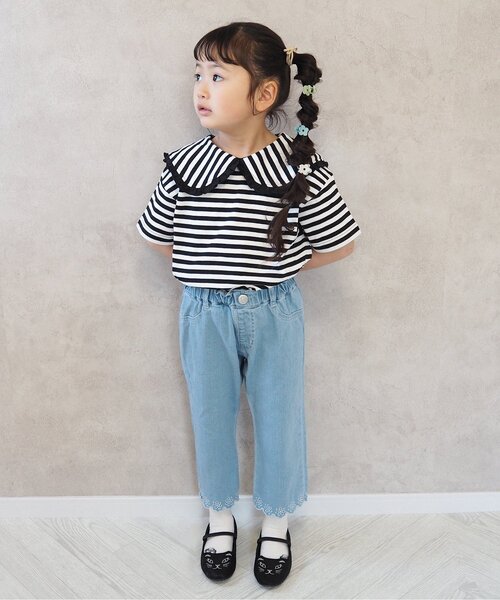 BREEZE(ブリーズ)の「裾刺繍スカラップデニム(デニムパンツ・キッズ・ブルー/ネイビー・80/90/130/100/120/110/140)」の19枚目の写真
