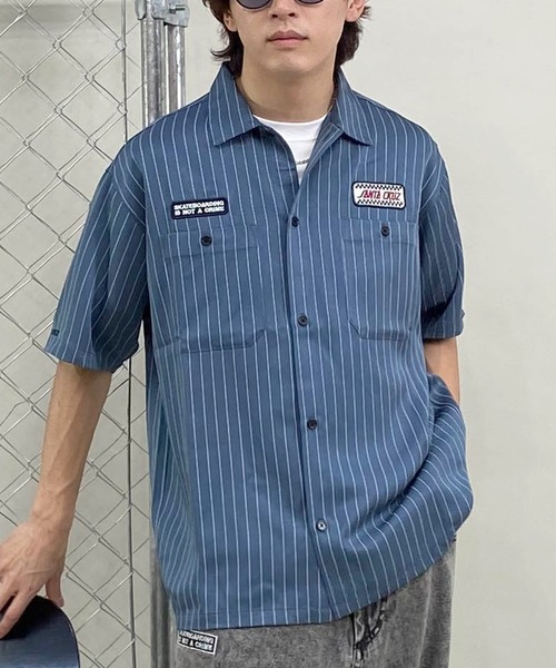 SANTA CRUZ（サンタクルーズ）の「【ムラサキスポーツ限定】SANTACRUZ/サンタクルーズ 半袖シャツ ワークシャツ ストライプ柄 502241204（シャツ/ブラウス・メンズ・ホワイト/ブルー/ライトベージュ・M/L/XL）」の3枚目の写真