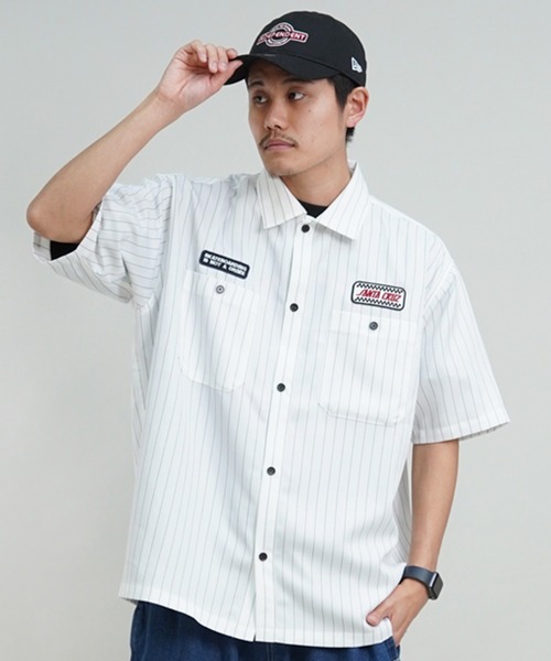 SANTA CRUZ（サンタクルーズ）の「【ムラサキスポーツ限定】SANTACRUZ/サンタクルーズ 半袖シャツ ワークシャツ ストライプ柄 502241204（シャツ/ブラウス・メンズ・ホワイト/ブルー/ライトベージュ・M/L/XL）」の4枚目の写真