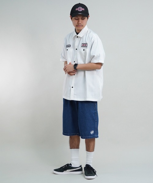 SANTA CRUZ（サンタクルーズ）の「【ムラサキスポーツ限定】SANTACRUZ/サンタクルーズ 半袖シャツ ワークシャツ ストライプ柄 502241204（シャツ/ブラウス・メンズ・ホワイト/ブルー/ライトベージュ・M/L/XL）」の6枚目の写真