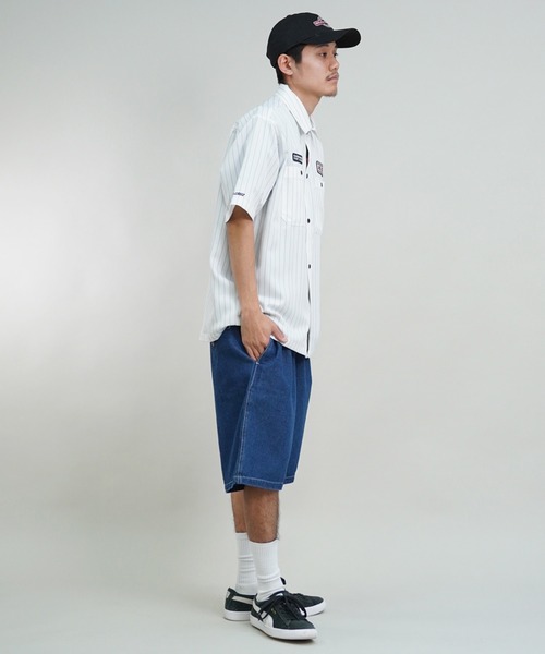 SANTA CRUZ（サンタクルーズ）の「【ムラサキスポーツ限定】SANTACRUZ/サンタクルーズ 半袖シャツ ワークシャツ ストライプ柄 502241204（シャツ/ブラウス・メンズ・ホワイト/ブルー/ライトベージュ・M/L/XL）」の9枚目の写真