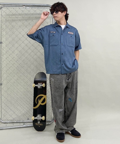 SANTA CRUZ（サンタクルーズ）の「【ムラサキスポーツ限定】SANTACRUZ/サンタクルーズ 半袖シャツ ワークシャツ ストライプ柄 502241204（シャツ/ブラウス・メンズ・ホワイト/ブルー/ライトベージュ・M/L/XL）」の22枚目の写真