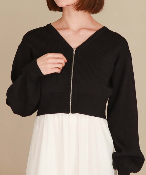 archives(アルシーヴ)の「Fジップリブニット×チュールキャミワンピースSET(ワンピース・レディース・ブラック/アイボリー/ブルー・MEDIUM)」の8枚目の写真