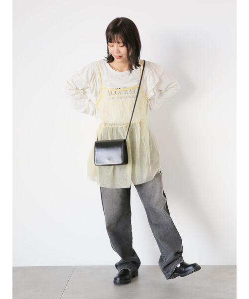 ehka sopo(エヘカソポ)の「チュールシャーリングキャミソール(シャツ/ブラウス・レディース・ブラック/オフホワイト/イエロー・F)」の5枚目の写真