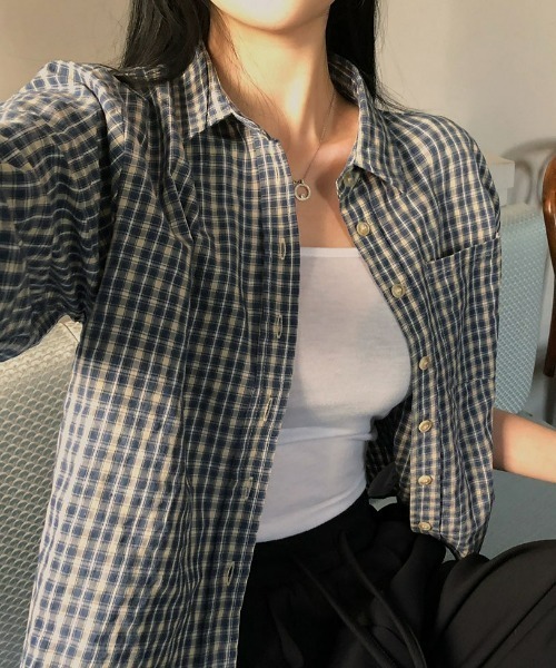 BEIDELLI（ベイデリー）の「[BELLIDE MADE] カジュアルクロップドチェックシャツ（シャツ/ブラウス・レディース・ブラウン/ブラック/ブルー・FREE）」の19枚目の写真