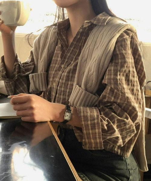 BEIDELLI（ベイデリー）の「[BELLIDE MADE] カジュアルクロップドチェックシャツ（シャツ/ブラウス・レディース・ブラウン/ブラック/ブルー・FREE）」の22枚目の写真