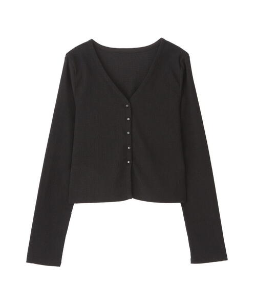 FREE'S MART（フリーズマート）の「◆Vネックドビーカットソーカーディガン（カーディガン/ボレロ・レディース・ブラック/ホワイト/イエロー・FREE）」の4枚目の写真