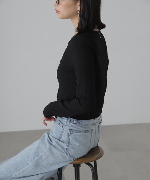 FREE'S MART（フリーズマート）の「◆Vネックドビーカットソーカーディガン（カーディガン/ボレロ・レディース・ブラック/ホワイト/イエロー・FREE）」の10枚目の写真