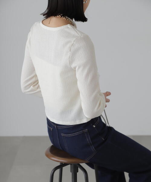 FREE'S MART（フリーズマート）の「◆Vネックドビーカットソーカーディガン（カーディガン/ボレロ・レディース・ブラック/ホワイト/イエロー・FREE）」の22枚目の写真