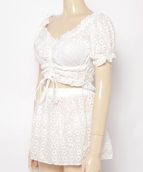 gossip!ロサンゼルス(ゴシップロサンゼルス)の「2Way総レースアップ体型カバー水着 3点水着セット(水着・レディース・ホワイト・XL/L/M)」の2枚目の写真