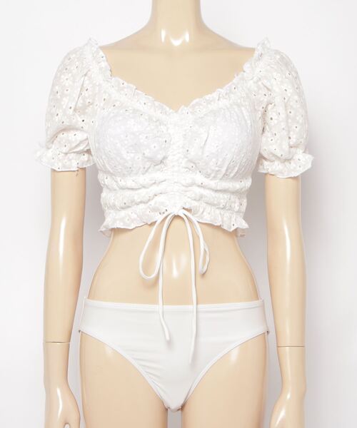 gossip!ロサンゼルス(ゴシップロサンゼルス)の「2Way総レースアップ体型カバー水着 3点水着セット(水着・レディース・ホワイト・XL/L/M)」の4枚目の写真