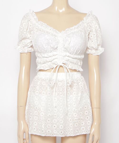 gossip!ロサンゼルス(ゴシップロサンゼルス)の「2Way総レースアップ体型カバー水着 3点水着セット(水着・レディース・ホワイト・XL/L/M)」の6枚目の写真