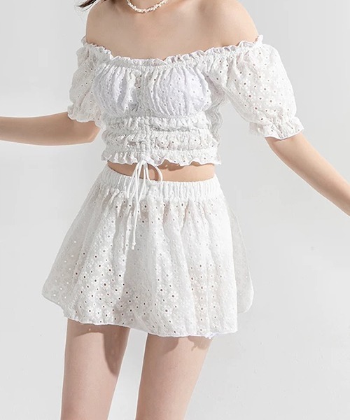 gossip!ロサンゼルス(ゴシップロサンゼルス)の「2Way総レースアップ体型カバー水着 3点水着セット(水着・レディース・ホワイト・XL/L/M)」の7枚目の写真