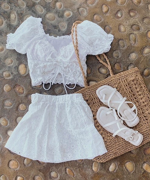 gossip!ロサンゼルス(ゴシップロサンゼルス)の「2Way総レースアップ体型カバー水着 3点水着セット(水着・レディース・ホワイト・XL/L/M)」の17枚目の写真