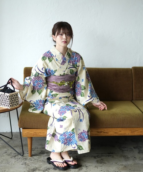 utatane（ウタタネ）の「選べる浴衣3点セット 綿麻 古典レトロ（浴衣・レディース・ブルー系1/ブラック系1/ベージュ系2/グリーン系1/ベージュ系3/ベージュ系1/レッド系1/ベージュ系4/ベージュ系5/ベージュ系7/ベージュ系6/パープル系1/レッド系2/ブラック系2/ブラック系3/ベージュ系8/ブラック系4/グリーン系2・FREE）」の9枚目の写真
