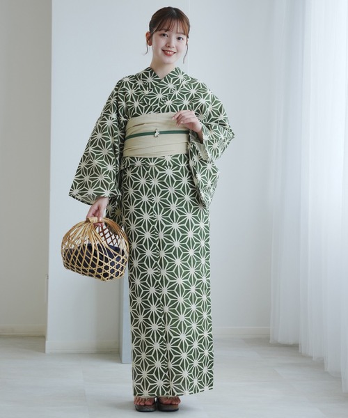 最終値下げ✨ 【utatane】選べる浴衣3点セット　棉麻　古典レトロ　ベージュ utatane 浴衣 選べる浴衣3点セット 綿麻 古典レトロ レディース