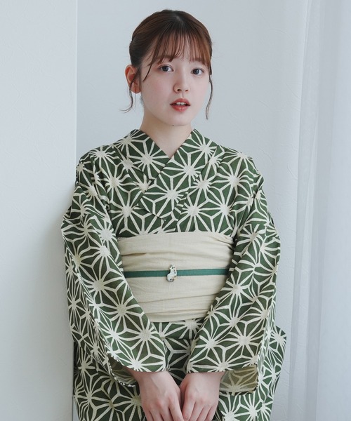 最終値下げ✨ 【utatane】選べる浴衣3点セット　棉麻　古典レトロ　ベージュ utatane 浴衣 選べる浴衣3点セット 綿麻 古典レトロ レディース