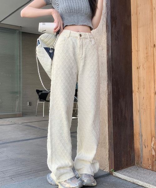 デニムジャカードワイドパンツ（デニムパンツ）｜aimoha（アイモハ）