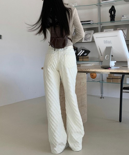 デニムジャカードワイドパンツ（デニムパンツ）｜aimoha（アイモハ）