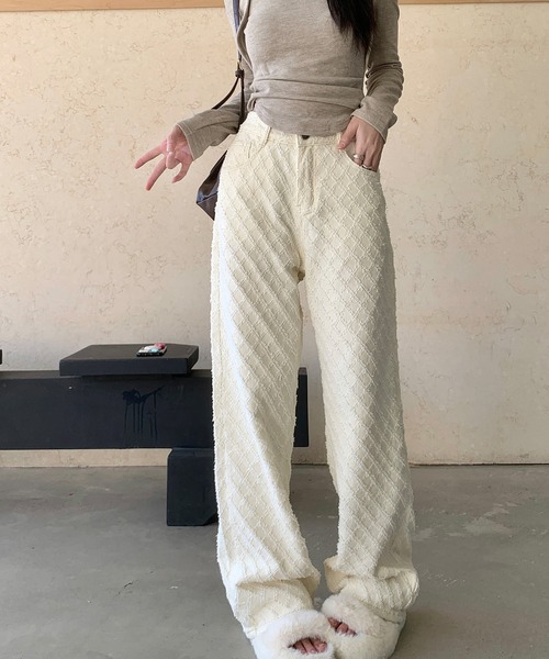 デニムジャカードワイドパンツ（デニムパンツ）｜aimoha（アイモハ）