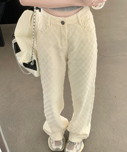 デニムジャカードワイドパンツ（デニムパンツ）｜aimoha（アイモハ）