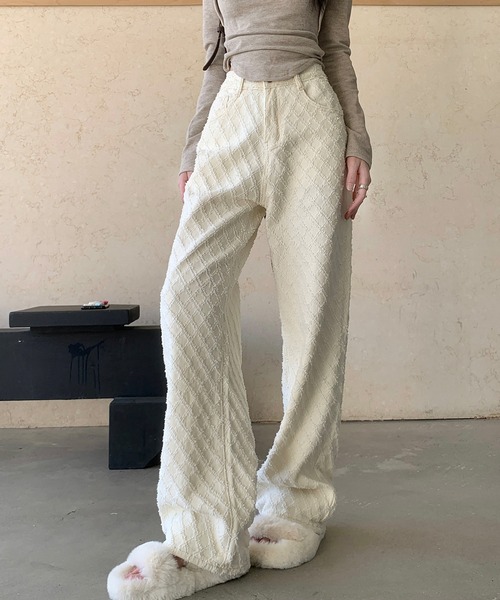 デニムジャカードワイドパンツ（デニムパンツ）｜aimoha（アイモハ）