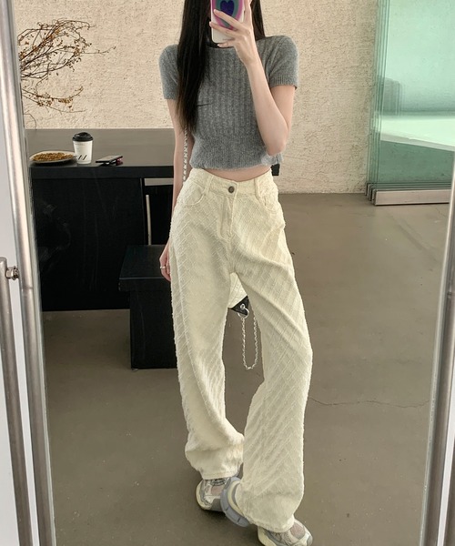 デニムジャカードワイドパンツ（デニムパンツ）｜aimoha（アイモハ）