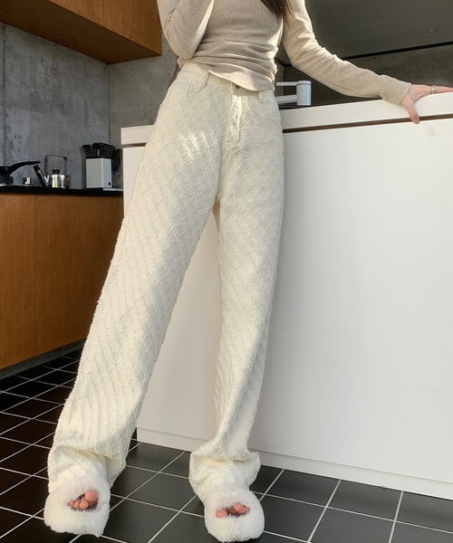 デニムジャカードワイドパンツ（デニムパンツ）｜aimoha（アイモハ）