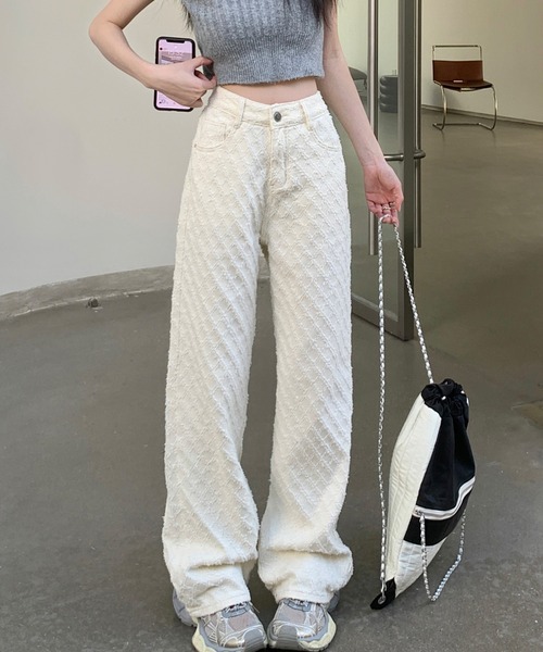 デニムジャカードワイドパンツ（デニムパンツ）｜aimoha（アイモハ）