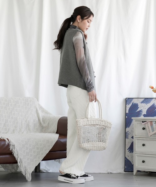 デニムジャカードワイドパンツ（デニムパンツ）｜aimoha（アイモハ）