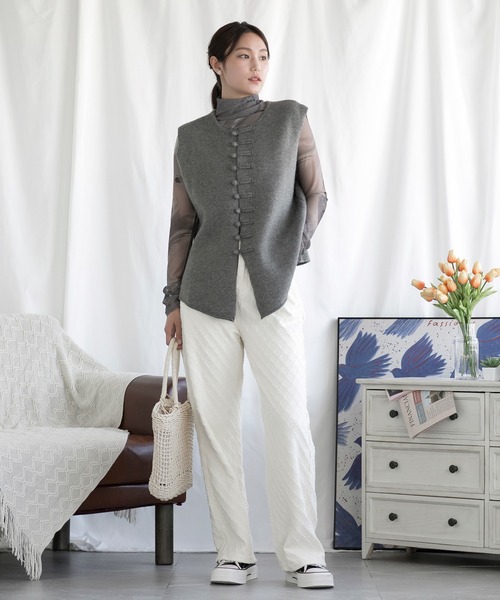 デニムジャカードワイドパンツ（デニムパンツ）｜aimoha（アイモハ）