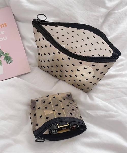 セール】お気に入り27,637人突破！メッシュハート柄ポーチBEIGE(S