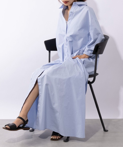 SETUP7(セットアップセブン)の「【SETUP7】Long Shirt One-piece ロングシャツワンピース(シャツワンピース・レディース・ブラック/ホワイト/ライトブルー・FREE)」の10枚目の写真
