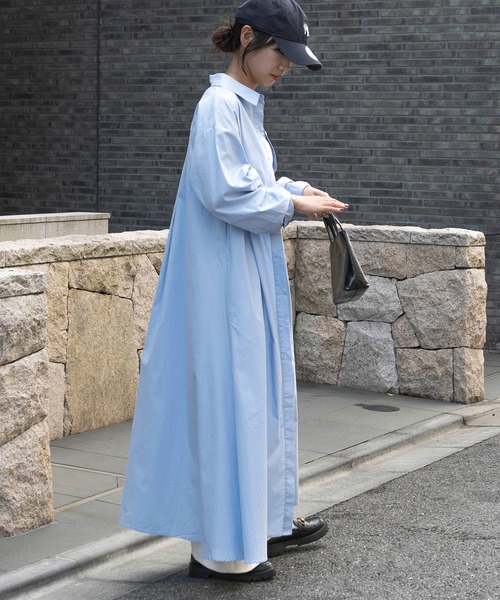SETUP7(セットアップセブン)の「【SETUP7】Long Shirt One-piece ロングシャツワンピース(シャツワンピース・レディース・ブラック/ホワイト/ライトブルー・FREE)」の6枚目の写真