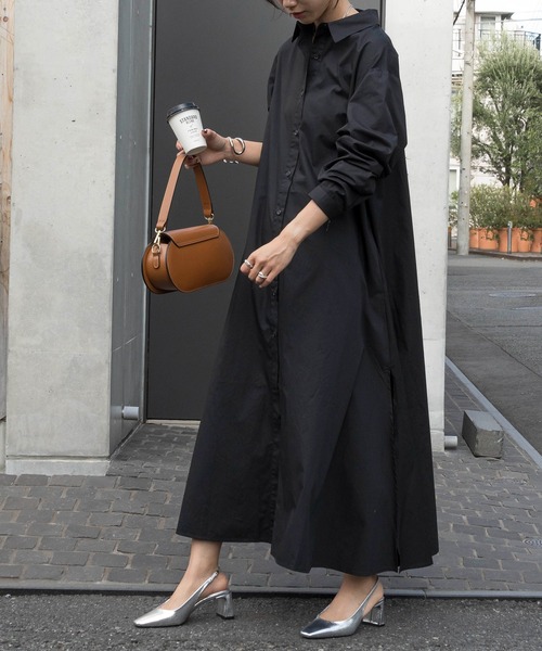 ロングシャツワンピース　ネイビー　FREEsize セール】【SETUP7】Long Shirt One-piece ロングシャツ