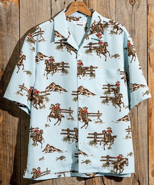 FREAK'S STORE（フリークスストア）の「FREAK’S STORE/フリークスストア ルーズシルエット 総柄 オープンカラー シャツ/ショートスリーブ（シャツ/ブラウス・メンズ・ベージュ/ネイビー/オフホワイト/サックスブルー・MEDIUM/LARGE）」の6枚目の写真