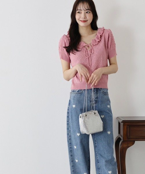BLUEEAST（ブルーイースト）の「ハート刺繍ワイドデニムパンツ（デニムパンツ・レディース・ブルー・MEDIUM/LARGE/SMALL）」の7枚目の写真