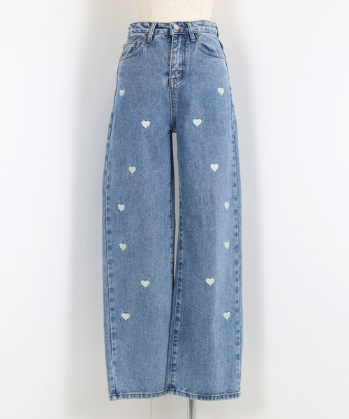 ハート刺繍ワイドデニムパンツ（デニムパンツ）｜BLUEEAST