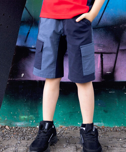 WASK(ワスク)の「5.5分丈ストレッチカーゴパンツ(100~160cm)(カーゴパンツ・キッズ・ベージュ/ネイビー・160cm/110cm/100cm/120cm/130cm/140cm/150cm)」の2枚目の写真